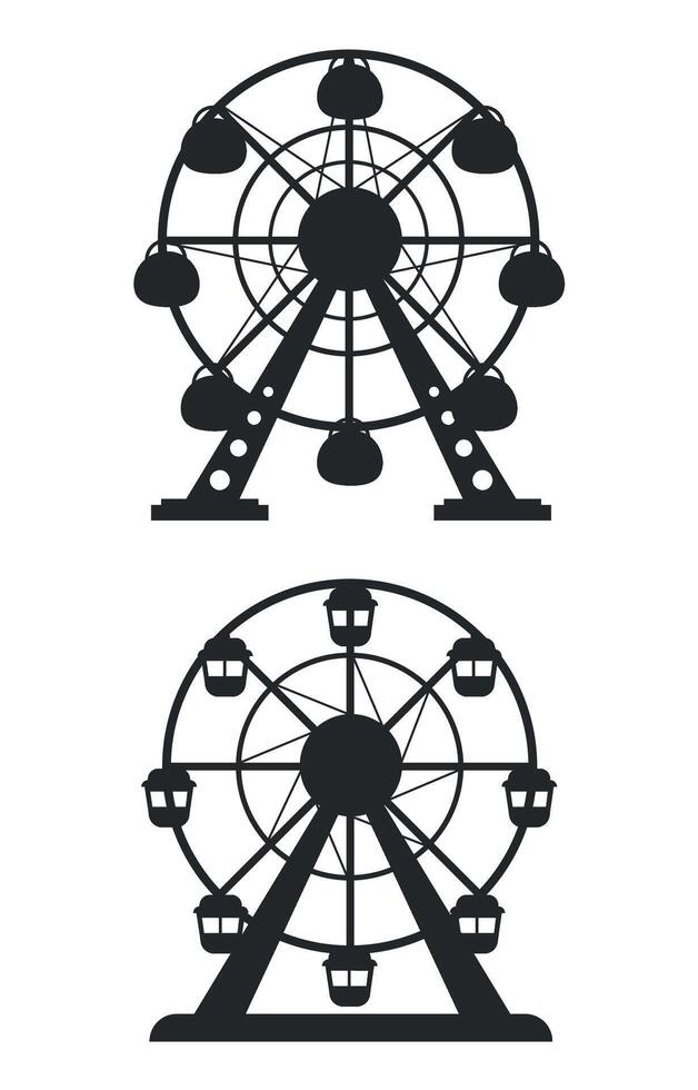 Set of black silhouette icons of ferris wheel. Concept of rest, leisure and entertainment. vector