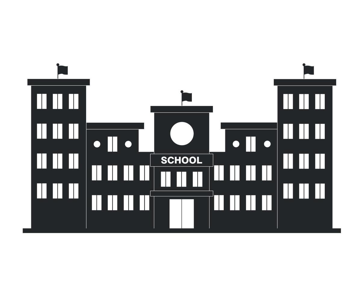 Black silhouette icon of multistory school building. Architecture concept. Education. vector