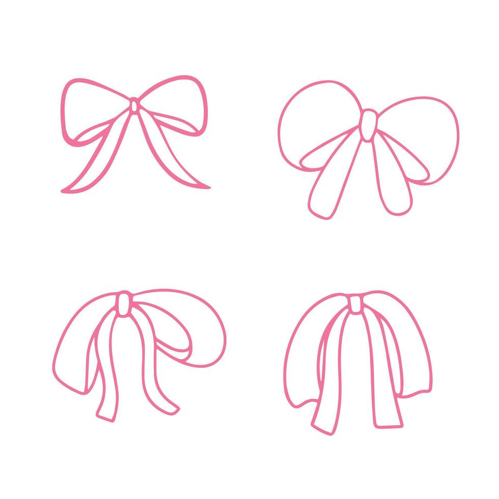Various bow and ribbon hand drawn for element, gift, beauty, salon and illustration vector
