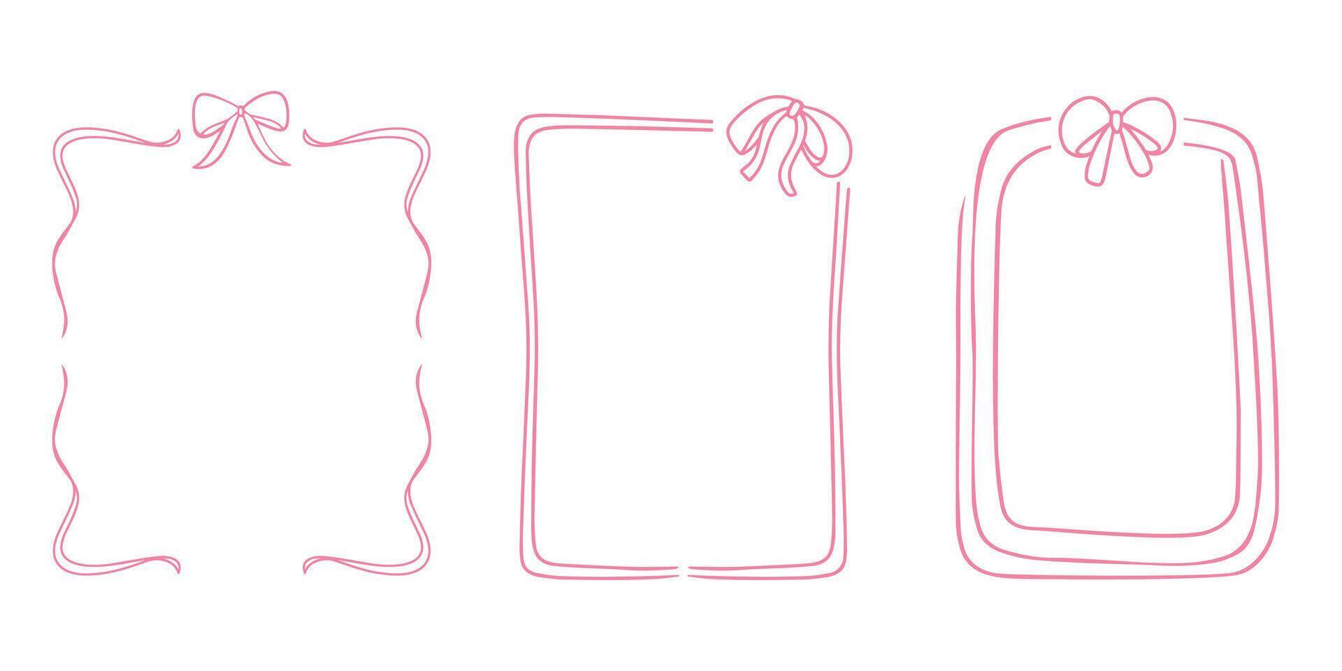 Frames with ribbon or bow doodle hand drawn for element, beauty, fashion and illustration vector