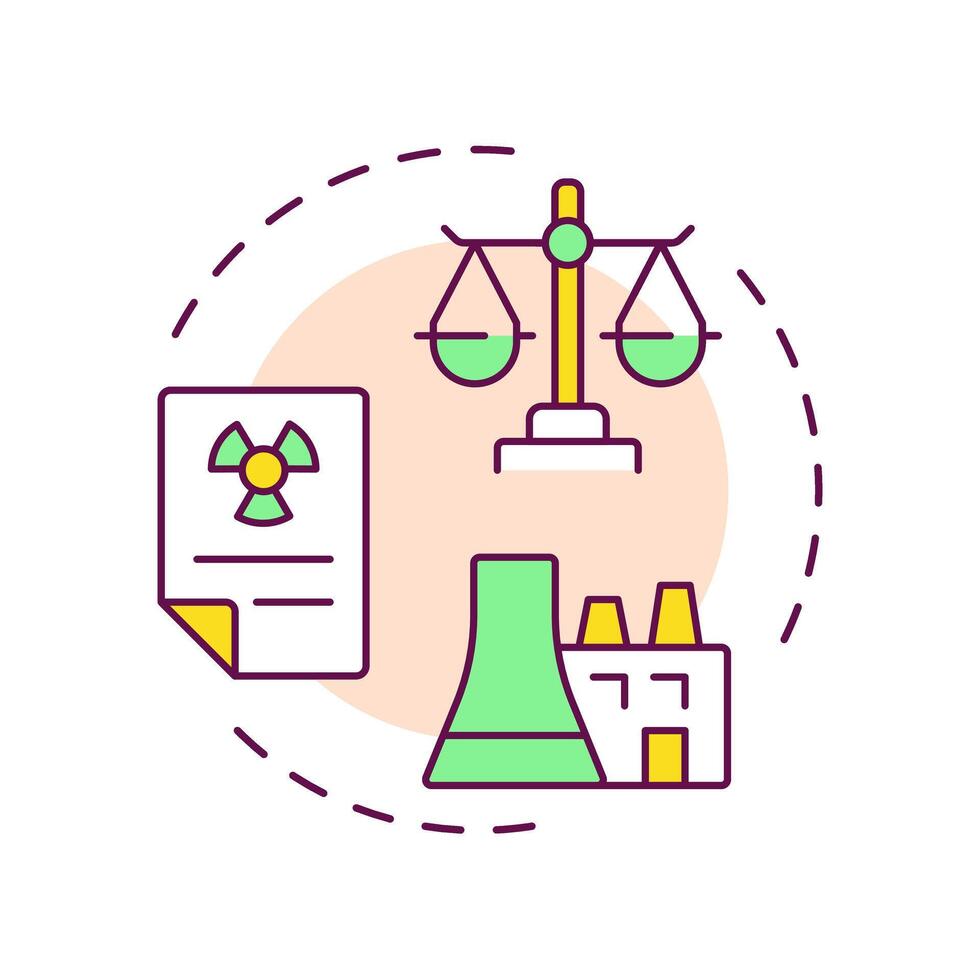 Nuclear law multi color concept icon. Safe peaceful use of energy and materials. Legal regulation of industry. Round shape line illustration. Abstract idea. Graphic design. Easy to use in booklet vector