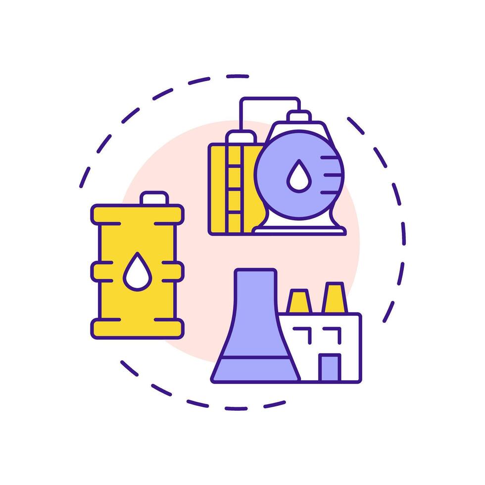Fuel fabrication multi color concept icon. Transform into uranium dioxide powder. Nuclear supplies cycle. Round shape line illustration. Abstract idea. Graphic design. Easy to use in article vector
