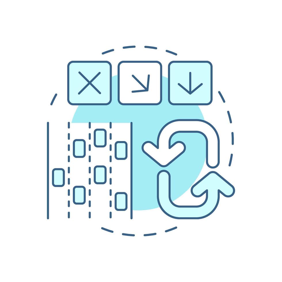 Dynamic lane use control soft blue concept icon. Merge vehicle flow safely. Traffic management strategy. Round shape line illustration. Abstract idea. Graphic design. Easy to use in booklet vector