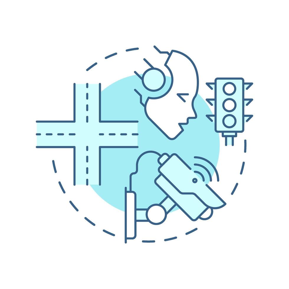 Dynamic junction control soft blue concept icon. Real time intersection regulation. Traffic management strategy. Round shape line illustration. Abstract idea. Graphic design. Easy to use in brochure vector