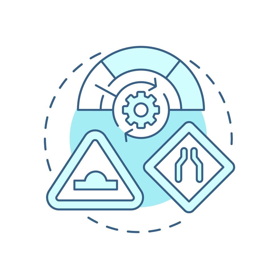 Speed management soft blue concept icon. Traffic calming ensuring strategy. Road safety regulation methods. Round shape line illustration. Abstract idea. Graphic design. Easy to use in brochure vector