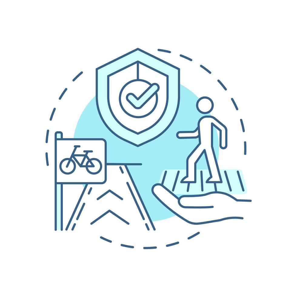 Pedestrian and bicycle safety soft blue concept icon. Secure environment for non motorized road users. Round shape line illustration. Abstract idea. Graphic design. Easy to use in booklet vector