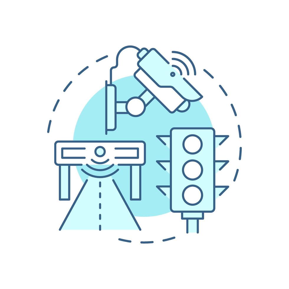 Traffic safety soft blue concept icon. Vehicle flow regulation. Safe driving with modern road technologies. Round shape line illustration. Abstract idea. Graphic design. Easy to use in brochure vector