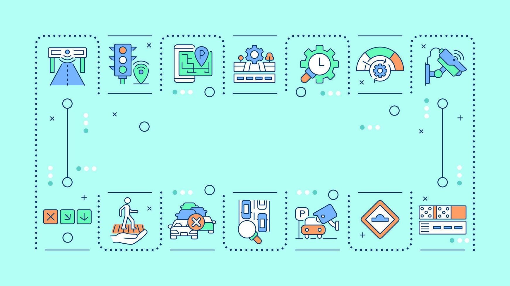 Traffic management turquoise word concept. System of transport regulation. Road capacity. Typography banner. Illustrationwith title text, editable icons color vector