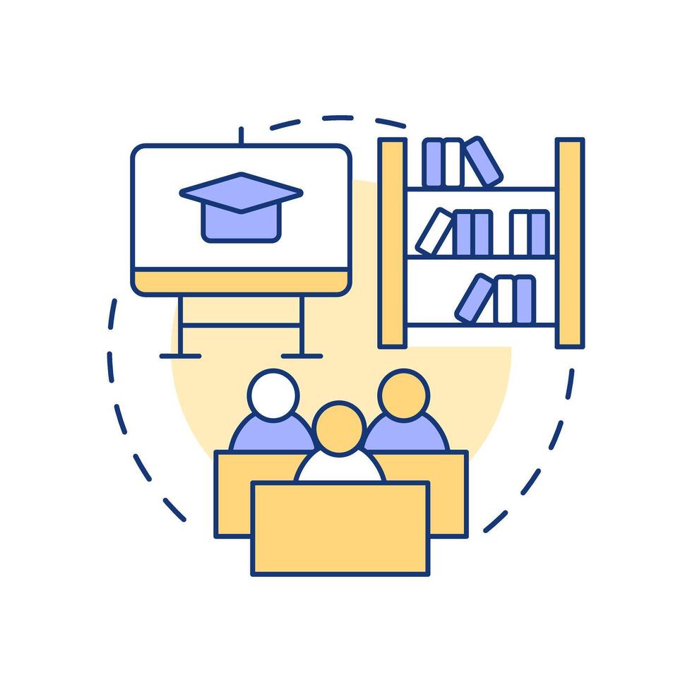 Classroom design multi color concept icon. Indoor interior, learning environment. Round shape line illustration. Abstract idea. Graphic design. Easy to use in infographic, presentation vector