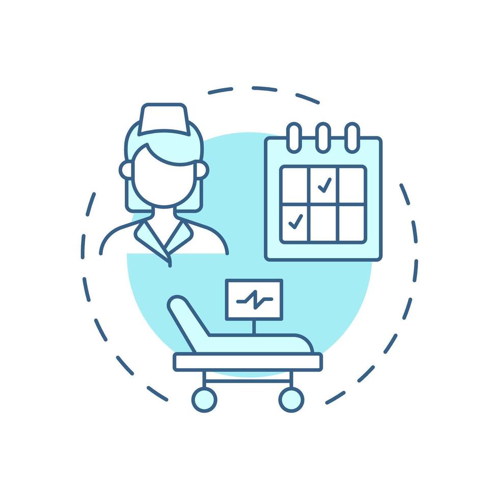 Nurse requisition soft blue concept icon. Medical staff work loading regulation in hospital. Care transition. Round shape line illustration. Abstract idea. Graphic design. Easy to use in article vector