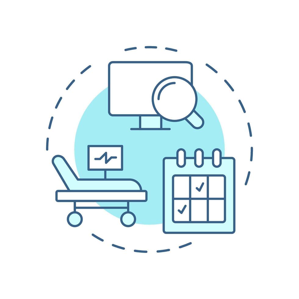 Bed tracking soft blue concept icon. Real time wards monitoring. Hospital management. Healthcare facility. Round shape line illustration. Abstract idea. Graphic design. Easy to use in brochure vector