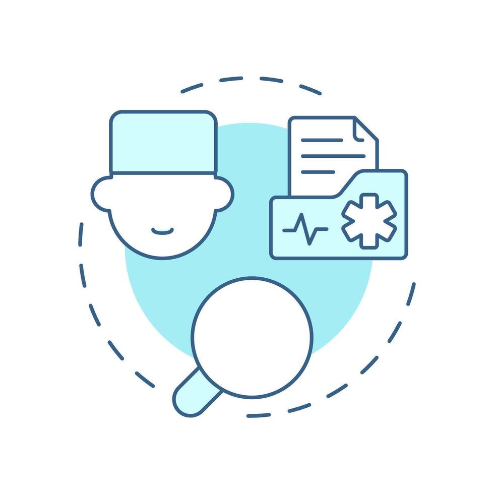 Medical record review soft blue concept icon. Patient documentation control. Utilization management benefit. Round shape line illustration. Abstract idea. Graphic design. Easy to use in brochure vector
