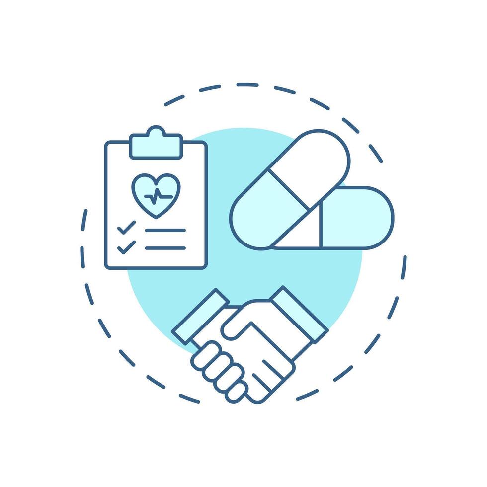 Medication reconciliation soft blue concept icon. Patient pharmacy treatment list control. Care transition. Round shape line illustration. Abstract idea. Graphic design. Easy to use in brochure vector