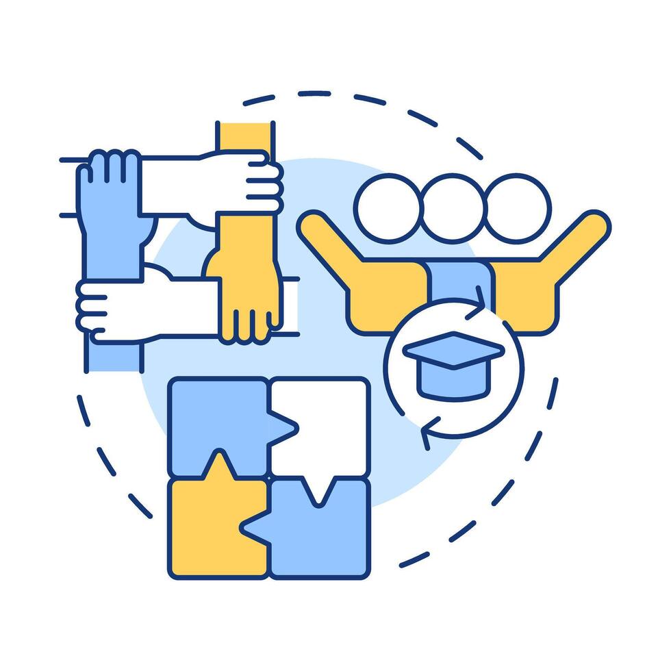Round robin multi color concept icon. Collaboration hands, teamwork. Learning methodology. Round shape line illustration. Abstract idea. Graphic design. Easy to use in infographic, presentation vector