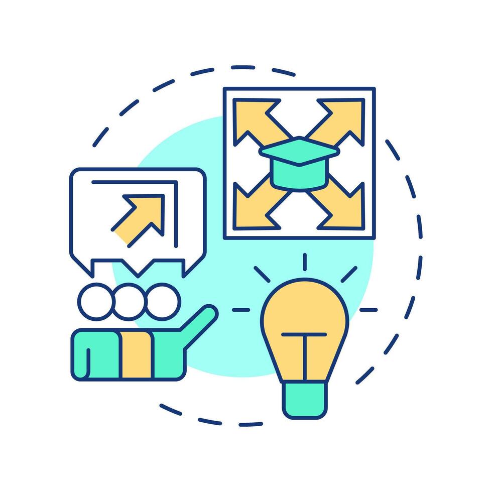Corners multi color concept icon. Learning methodology, critical thinking. Education, creativity. Round shape line illustration. Abstract idea. Graphic design. Easy to use in infographic vector