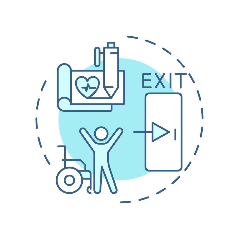 Discharge planning soft blue concept icon. Patient leaving healthcare facility. Hospital bed management. Round shape line illustration. Abstract idea. Graphic design. Easy to use in brochure vector