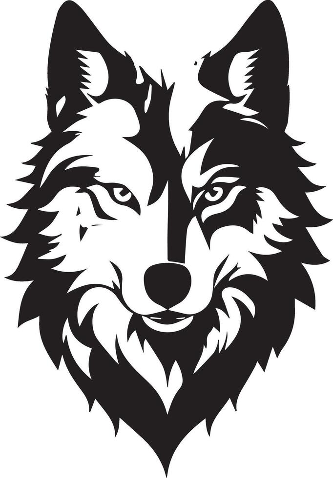 a black and white wolf head on a white background vector