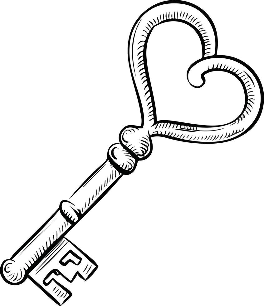 a drawing of a key with a heart shape vector