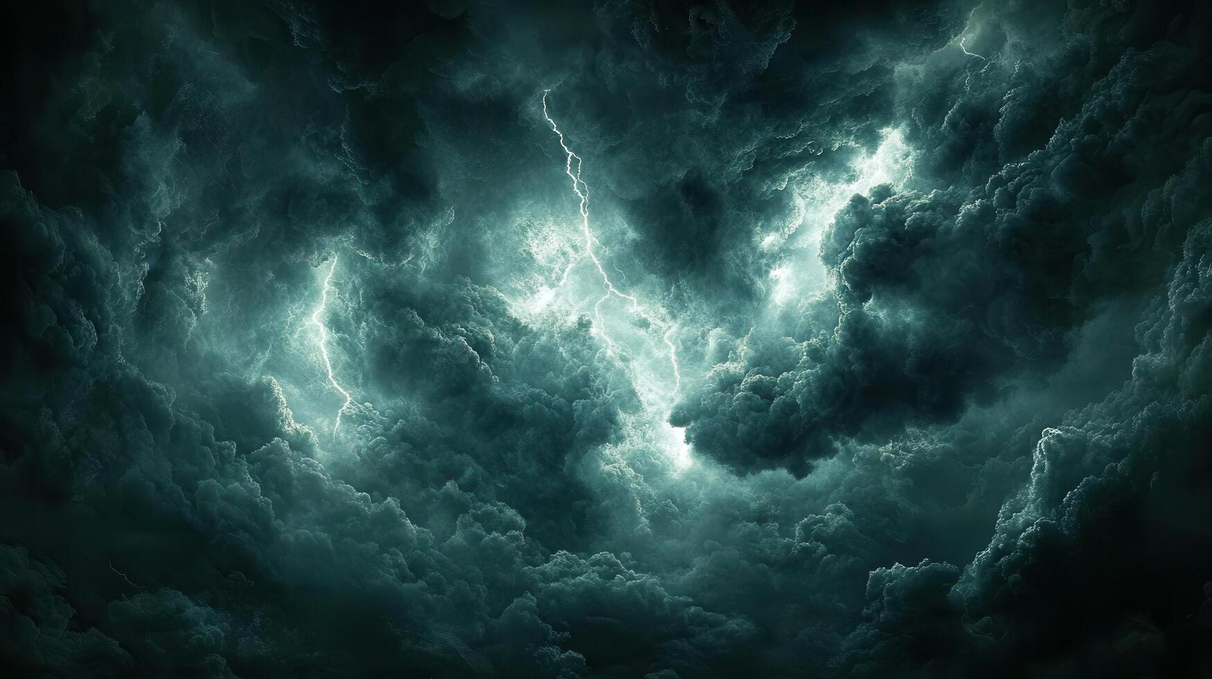 Dramatic stormy sky, lightning strikes, dark clouds, ominous weather, background for weather news photo