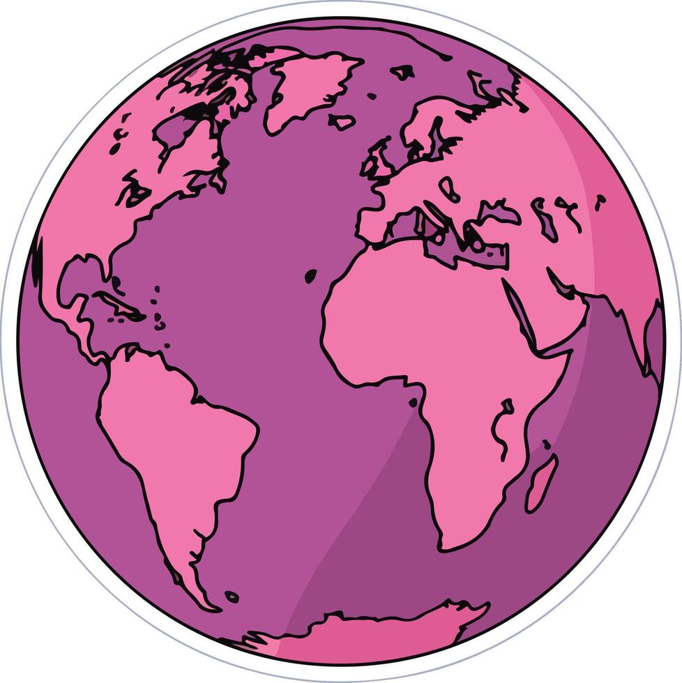 a pink and purple earth globe with a map of the world vector