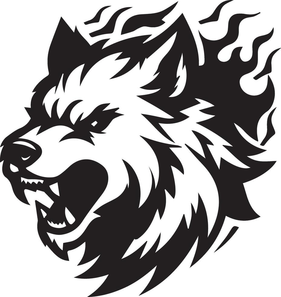 a wolf head with flames on it vector