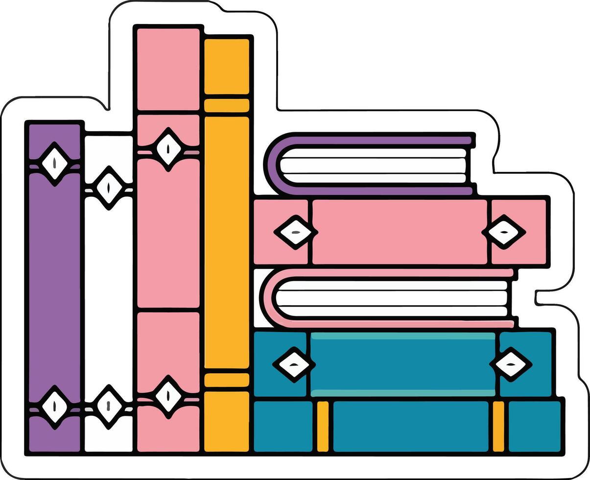 a sticker of books stacked on top of each other vector