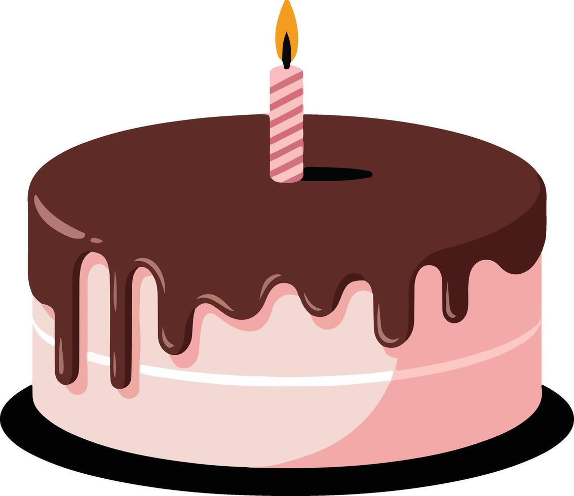 birthday cake with chocolate icing and a single candle vector