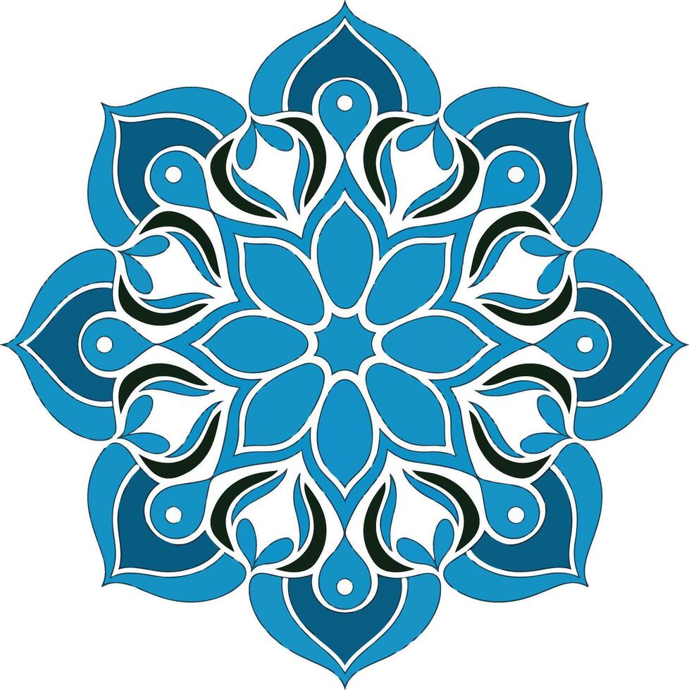 a blue and black flower design with a circular pattern vector