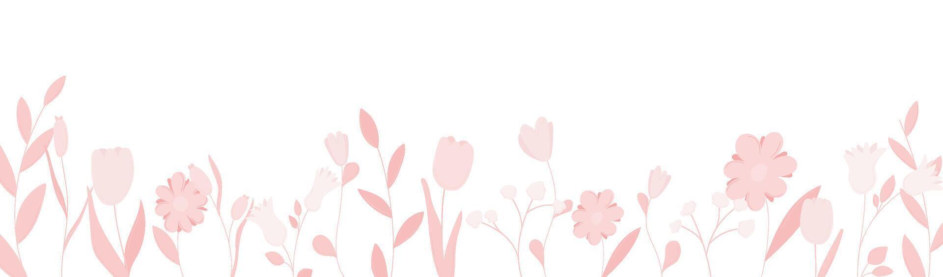 Spring flower frame with botanical design. Rose petal border illustration for floral banner. Wild bloom print with leaves and grass element. Cute nature plant and branch for garden decoration vector