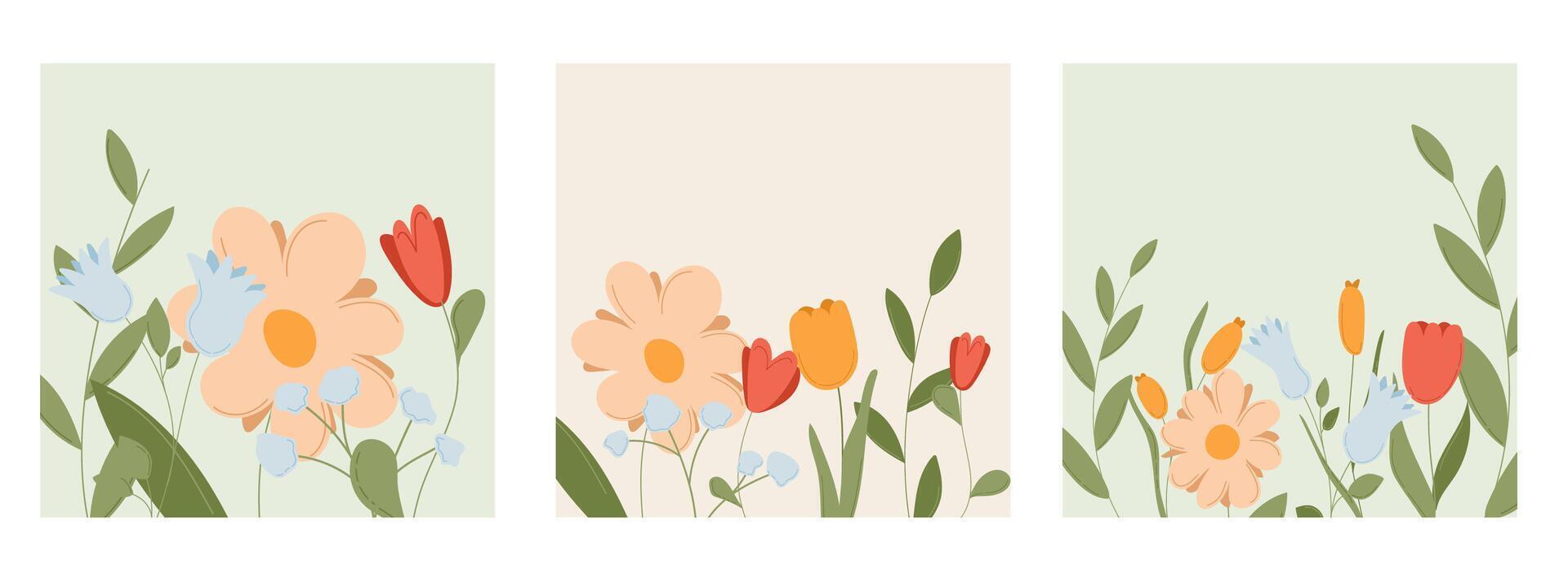 Floral spring card with flower pattern. Happy mother day bouquet design for garden decoration. Elegant summer frame with abstract plant graphic. Modern greeting banner with feminine composition vector