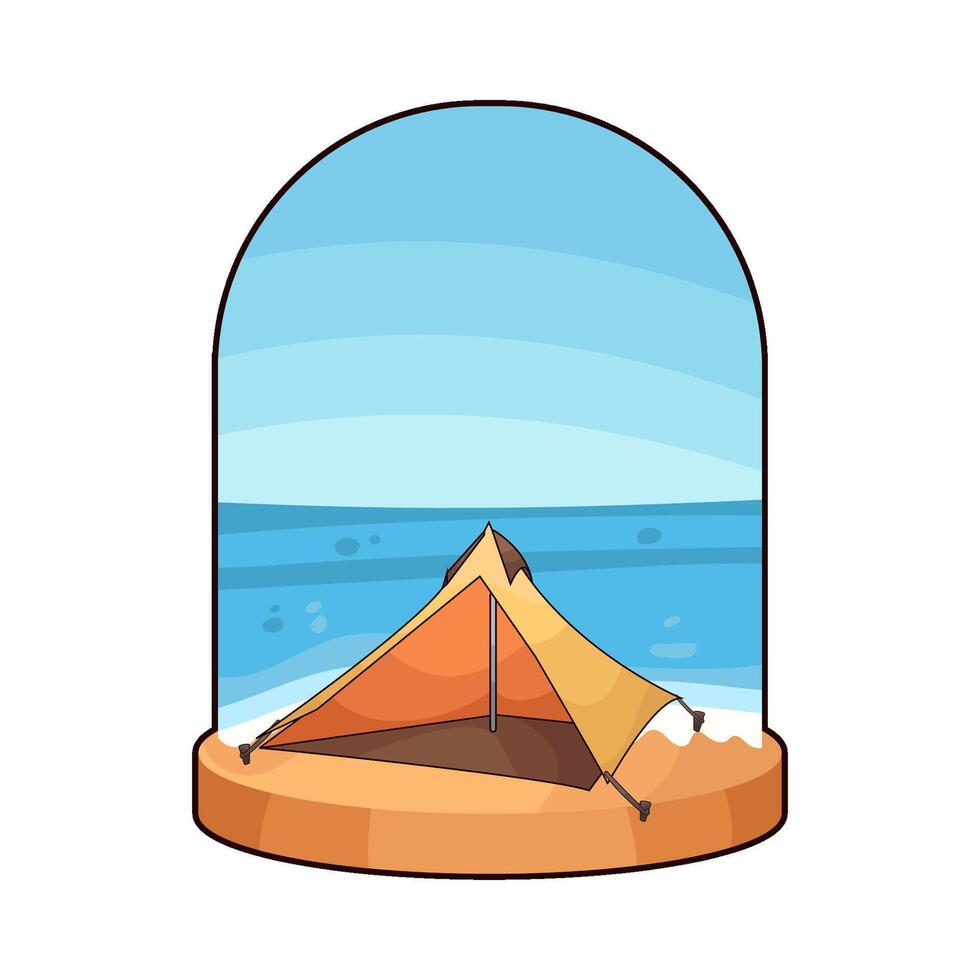 Illustration of minimalist camping tent near the beach vector