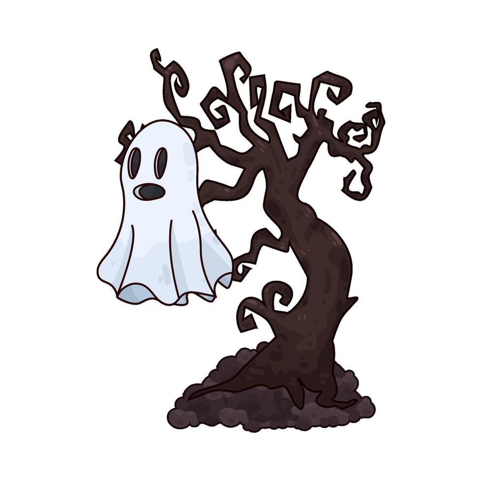 ghost hovering near a haunted tree vector