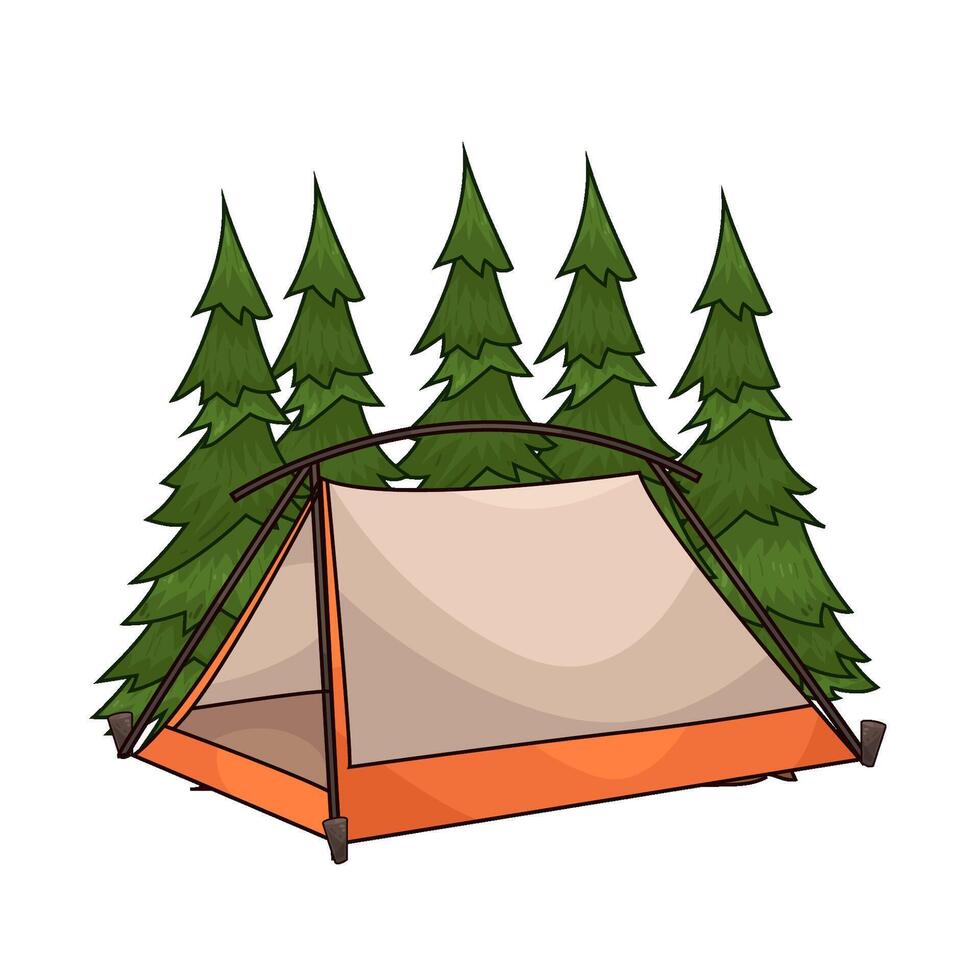 tent near pine tree vector