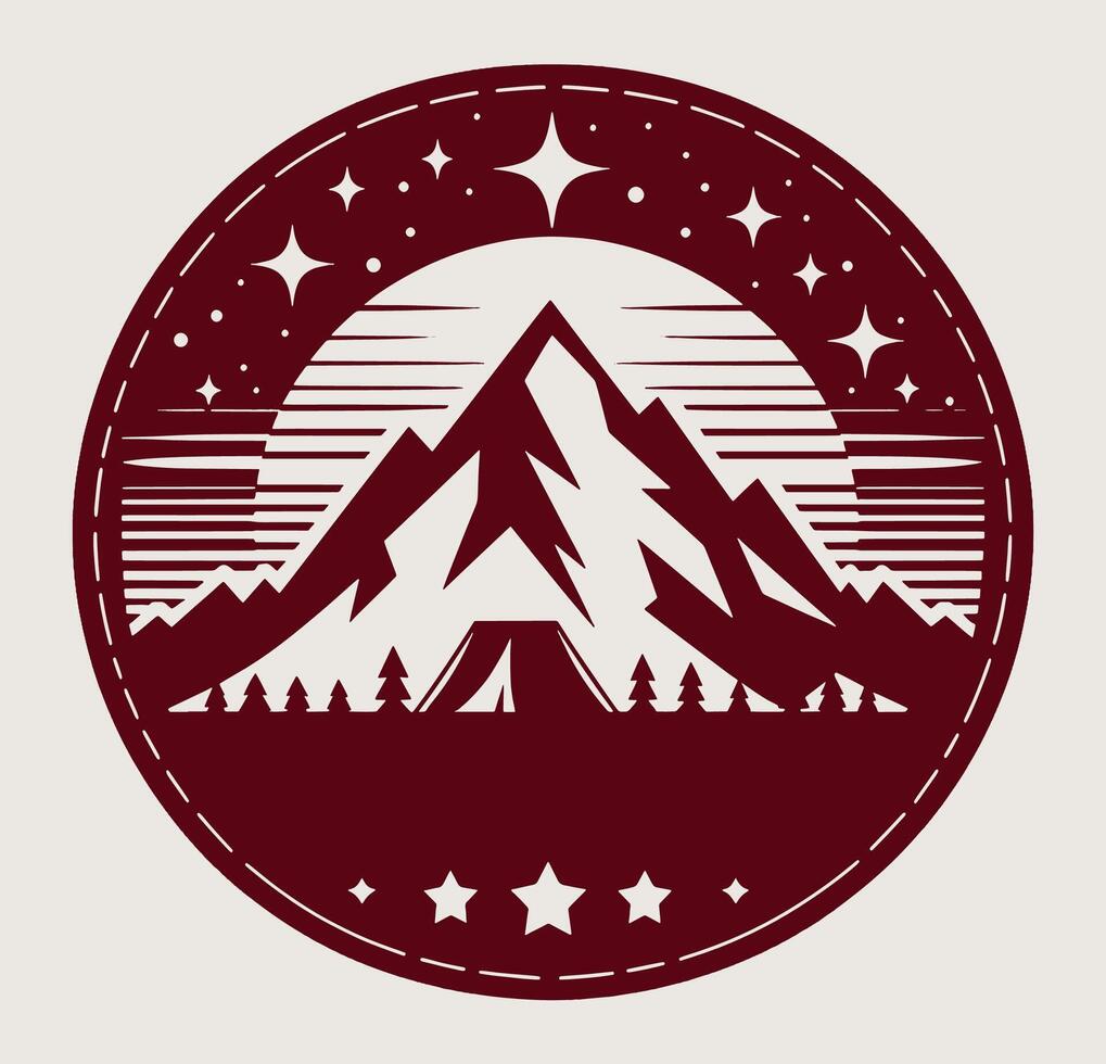 A mountain with a tent and stars on it vector