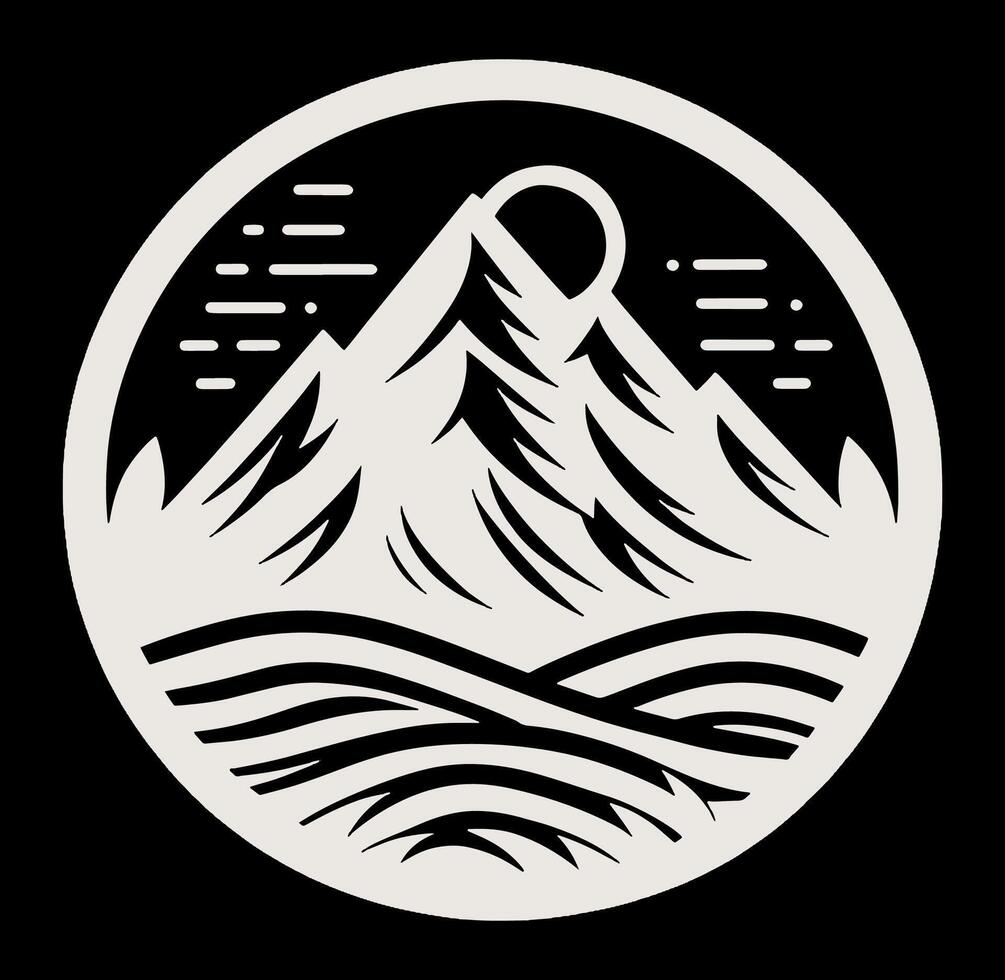 A mountain with waves and a sun in the background vector
