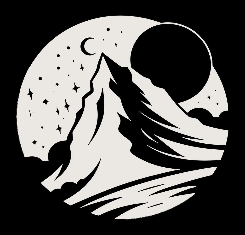 A mountain with a moon and stars in the background vector