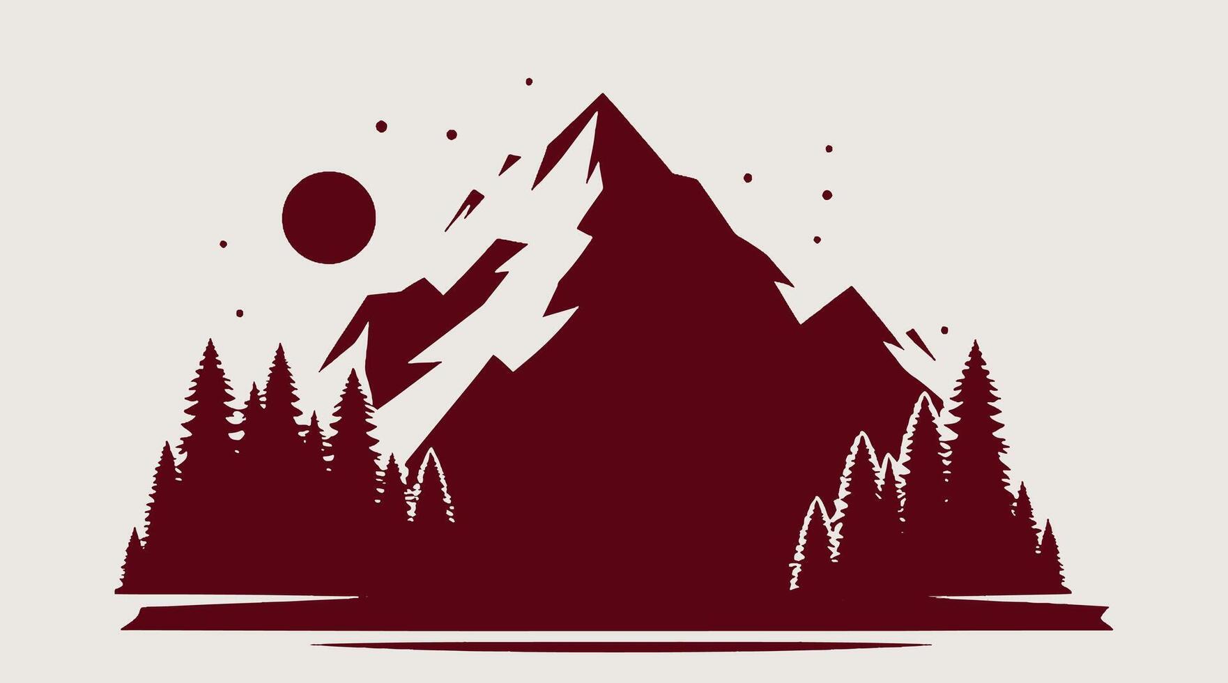 A mountain with trees and a moon in the background on gray. vector