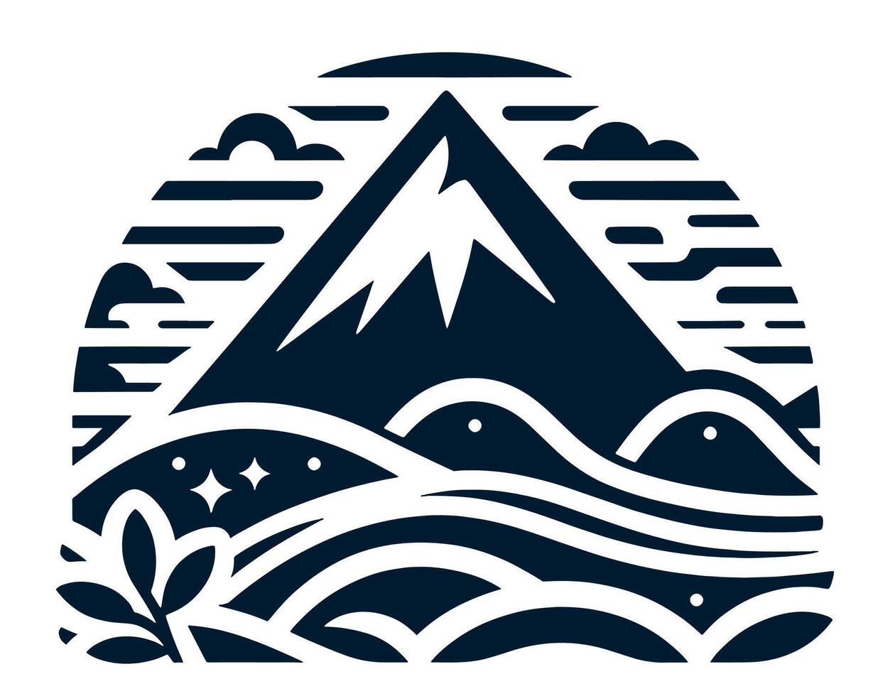 Mountain and waves illustration on white. vector