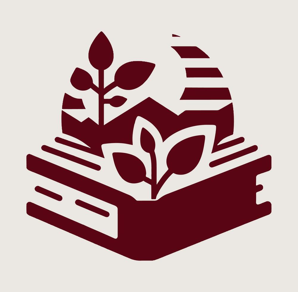 A book with plants on it and a mountain in the background vector