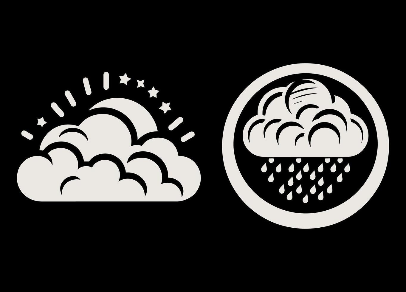Two icons of clouds and rain on a black background vector