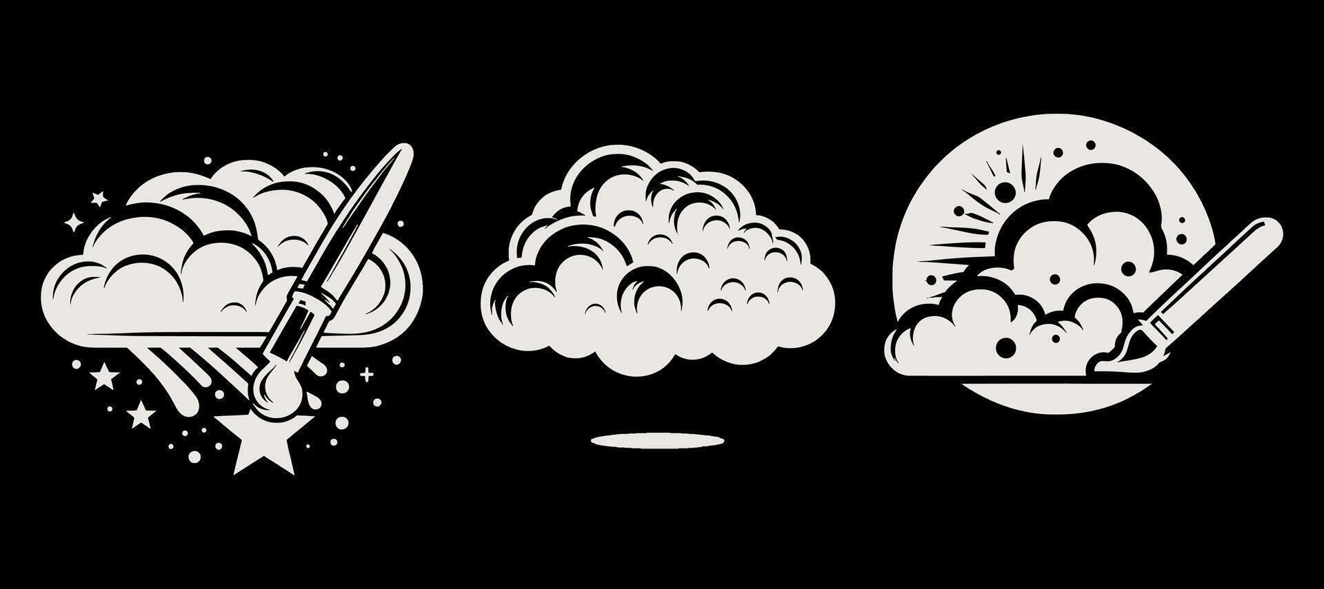 A set of three different clouds and a star vector