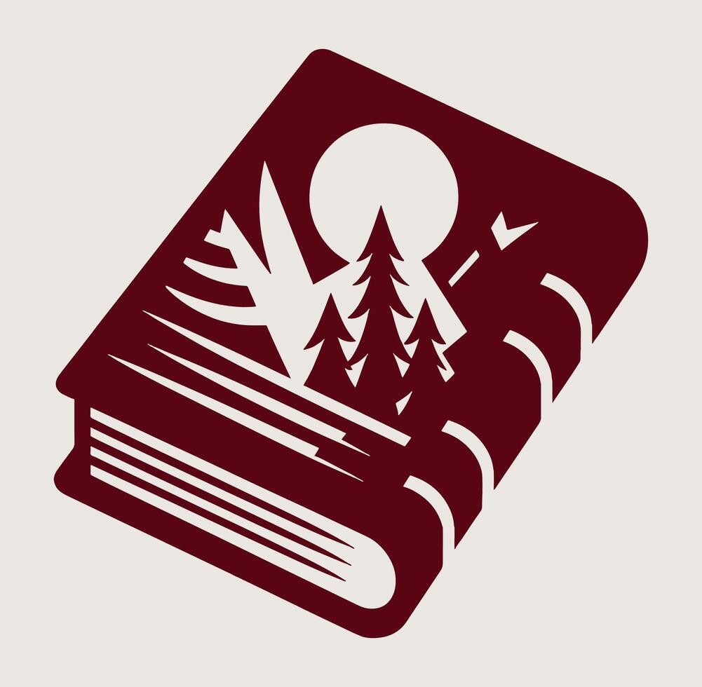 A book with trees and a mountain in the background vector