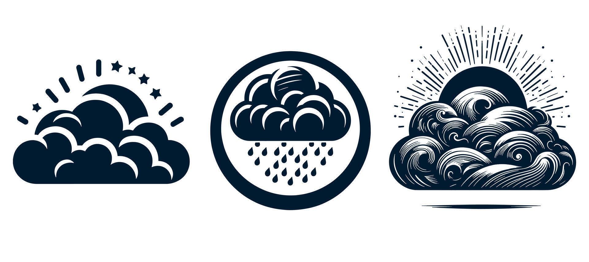 Three different types of clouds and rain vector