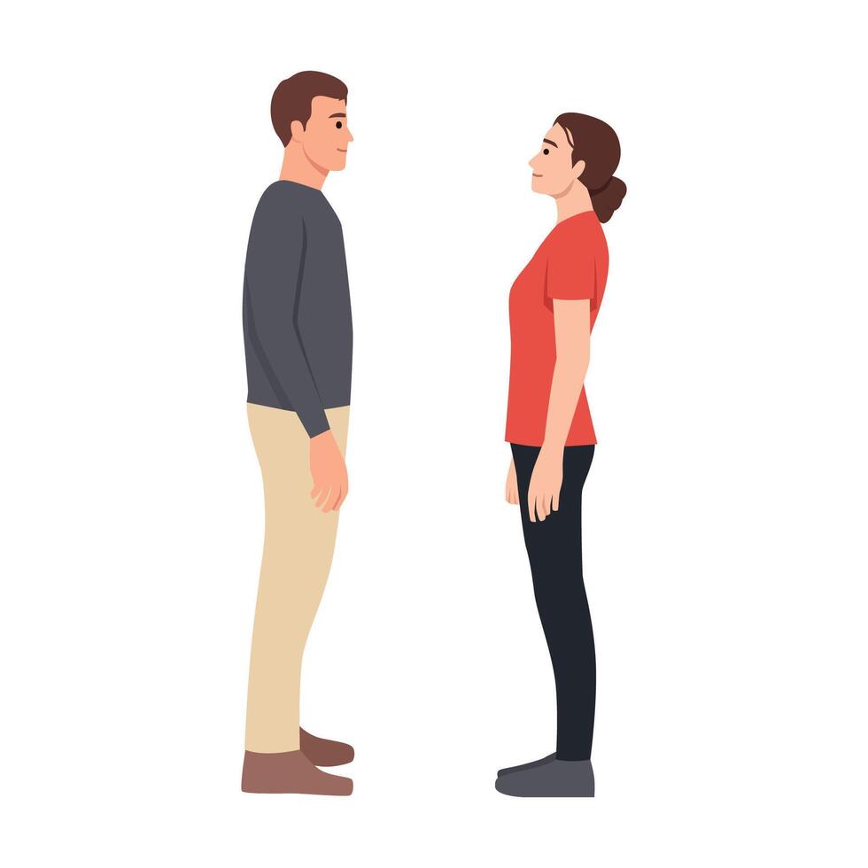 Couple maintaining eye contact in a neutral or serious manner, conversation or confrontation. vector