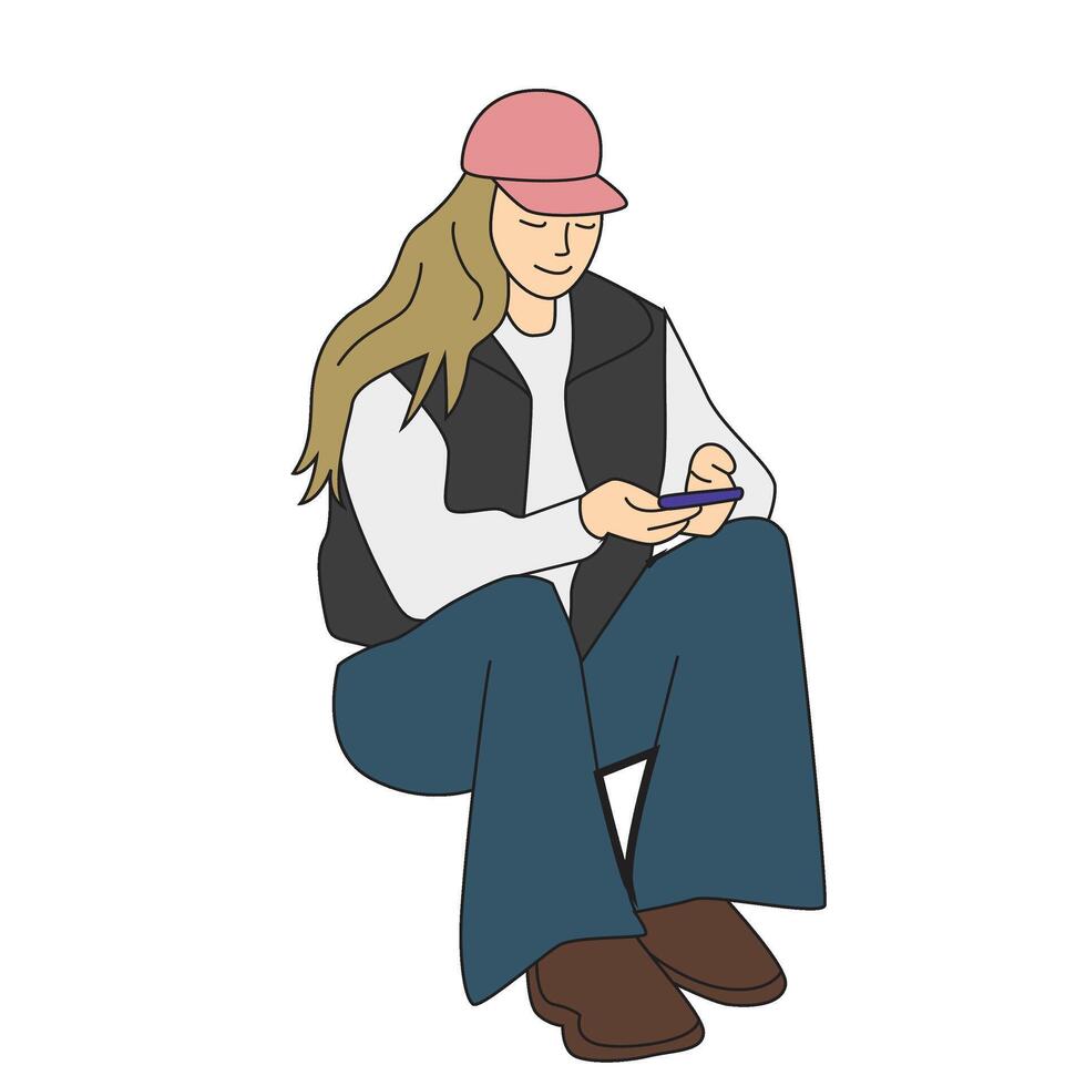 Adolescent girl sittungteenager Illustration vector