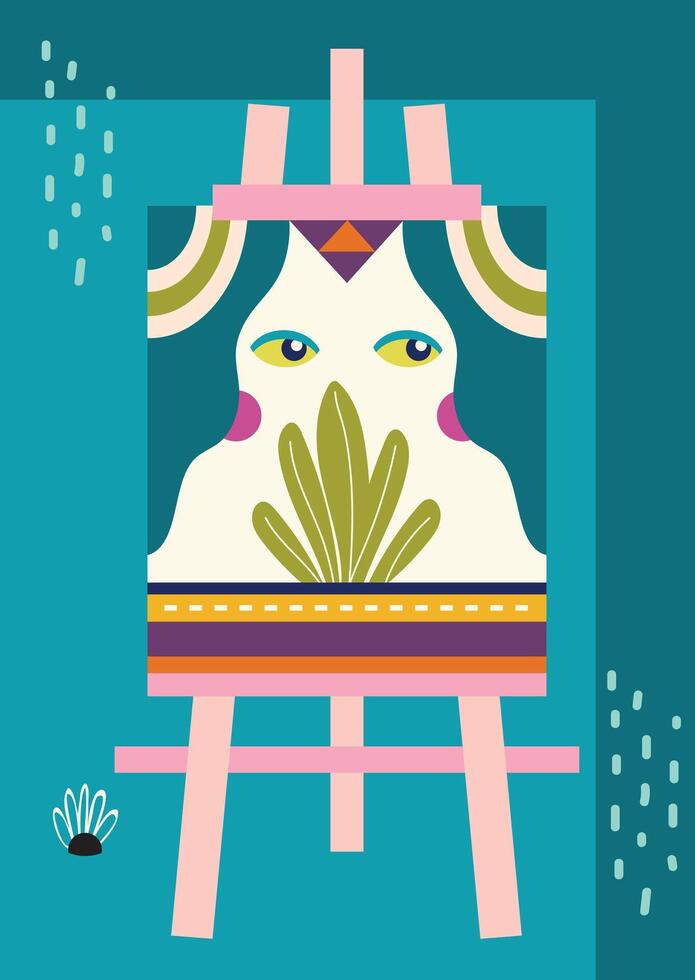 An easel with a painting on it vector