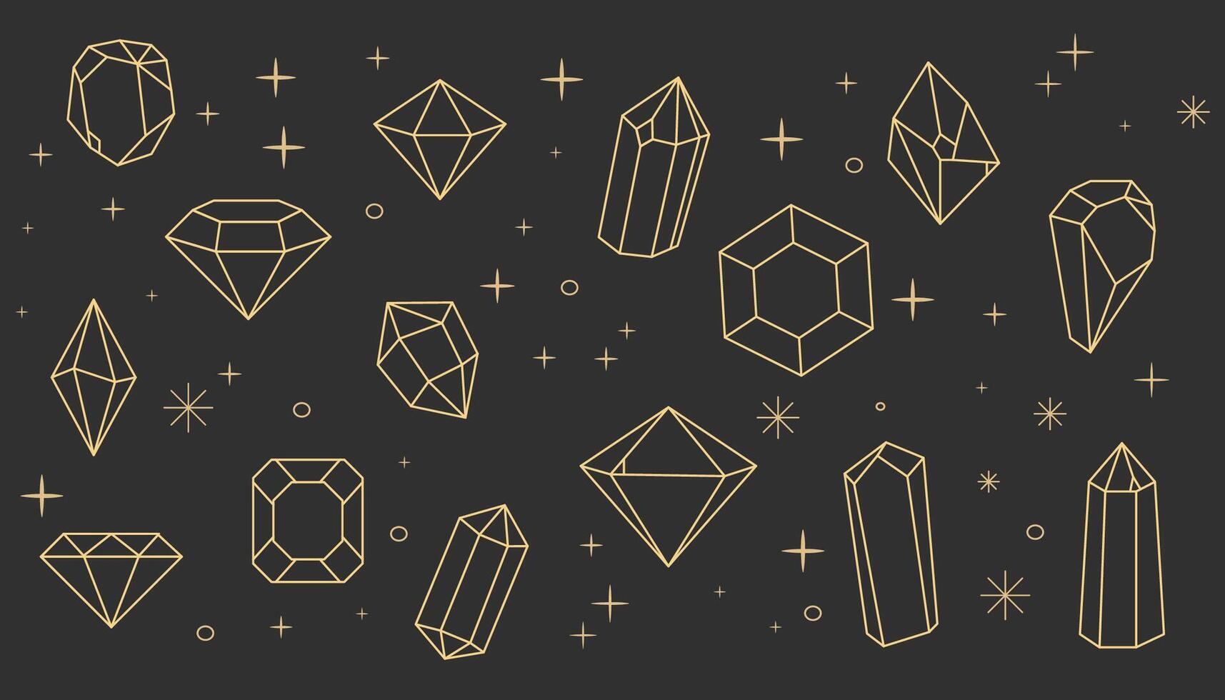 Crystal gemstone celestial gold thin line polygon stone, magic contour gem, polyhedron. Elegant outline geometric quartz, jewel. Mineral linear icon. vector
