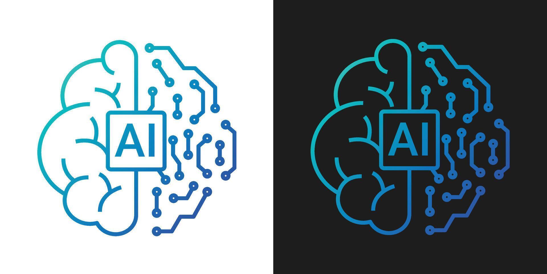 AI Chip in Human Brain. AI Technology Artificial Intelligence Icon with Machine Learning, . Stroke illustration vector