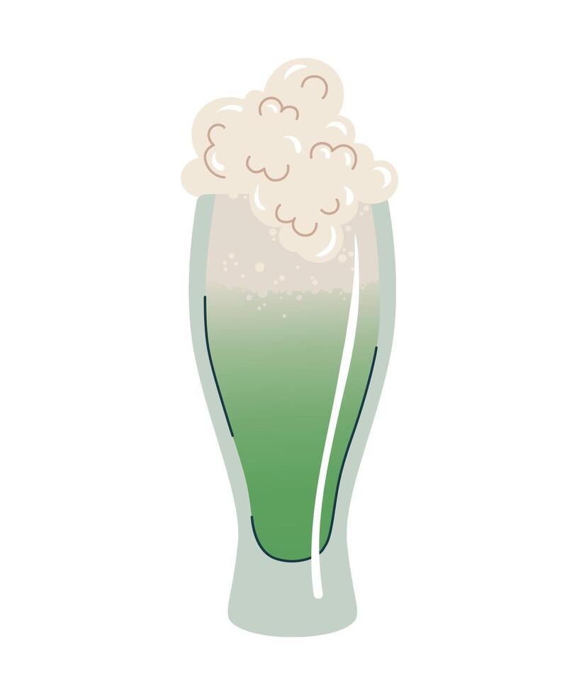 A glass of green beer. Pinta green beer symbol of St. Patrick Day. Hand drawn flat illustration isolated on a white background. vector