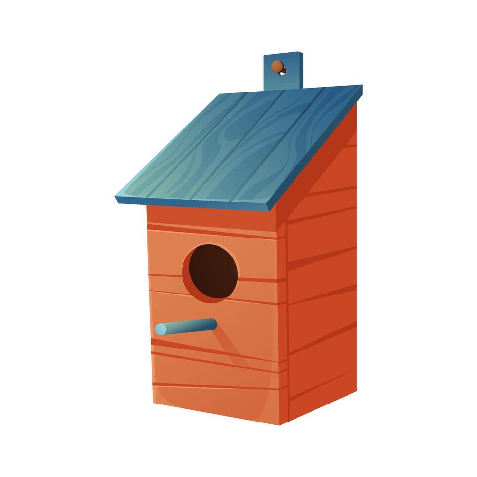 Bird house illustration isolated on a white background. Hand drawn colorful hanging wooden birdhouse, feeder, and nest for spring, summer, or winter birds. Illustration for banners, cards, web vector